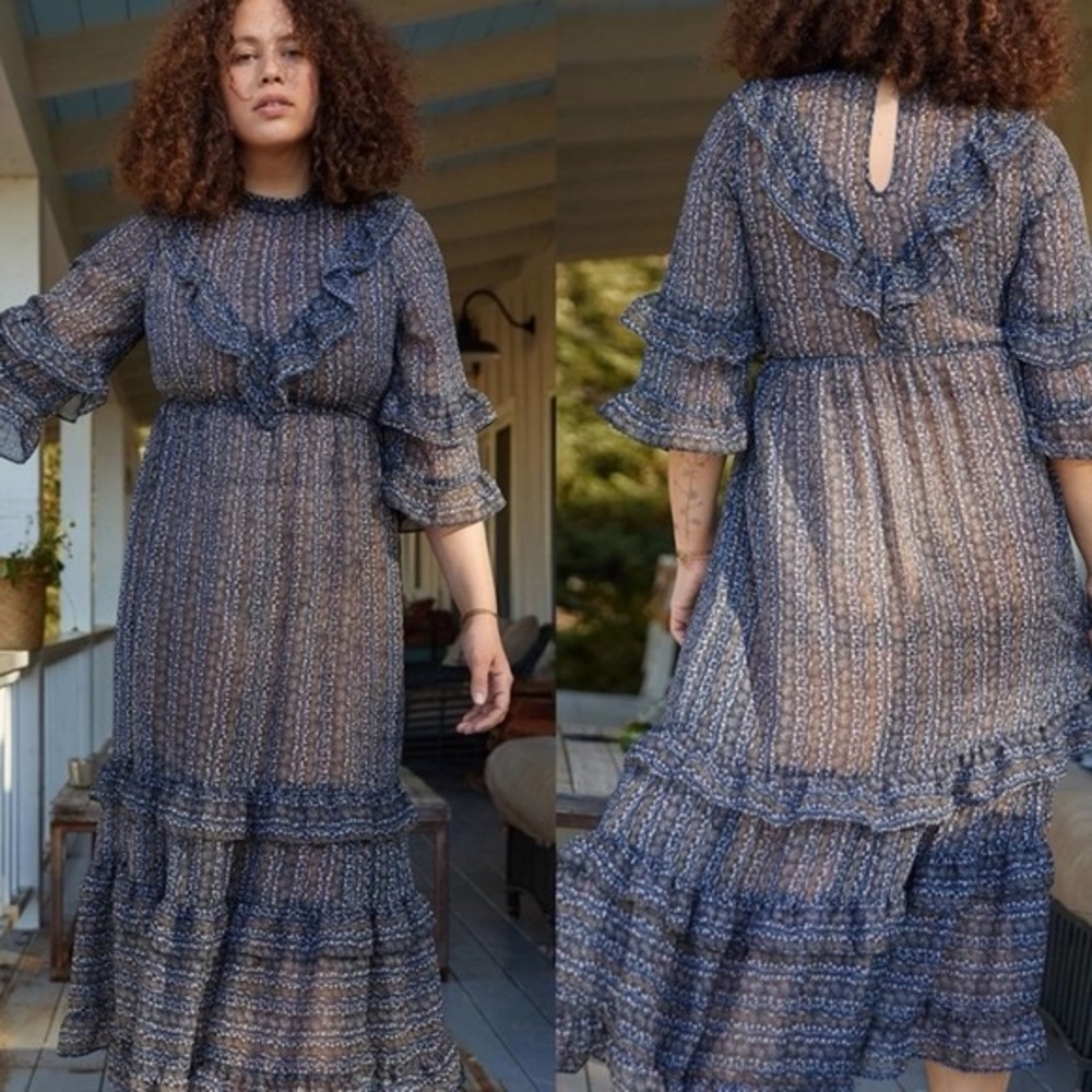 Christy Dawn Black Long Sleeve Ruffle Dress